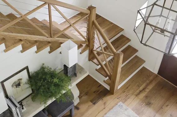 Natural wooden stairs shown from above