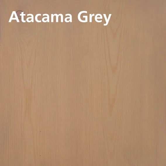 Oiled wood swatch of DuroGrit Atacama Grey on pine with description