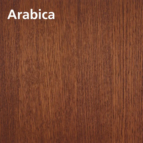 Oiled wood swatch of Oil Plus 2C Arabica on oak with description