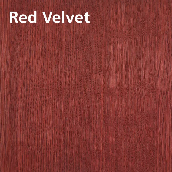 Oiled wood swatch of Oil Plus 2C Red Velvet on oak with description