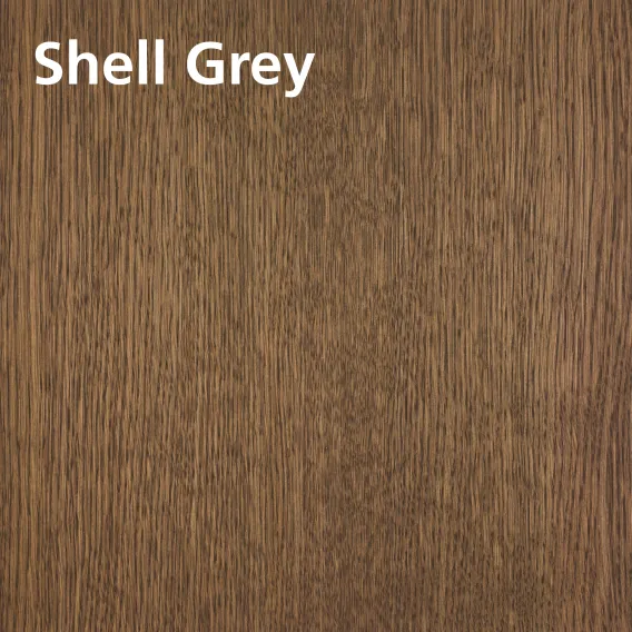 Oiled wood swatch of Oil Plus 2C Shell Grey on oak with description
