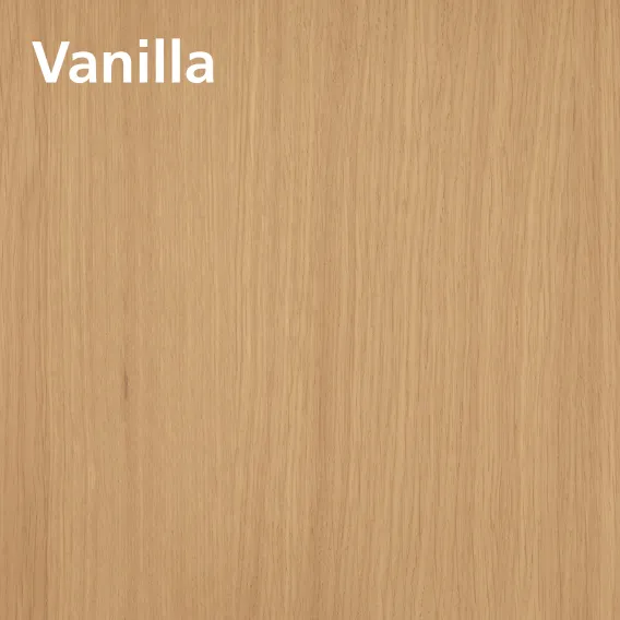Oiled wood swatch of Oil Plus 2C Vanilla on oak with description
