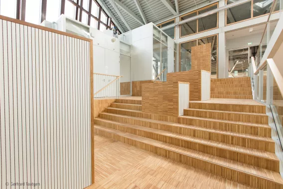 Large staircase with several levels in university building