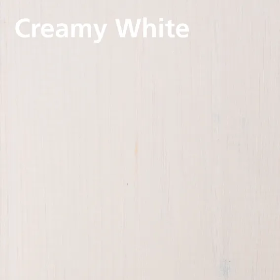 Treated wood swatch of WoodCream Creamy White on pine with colour name