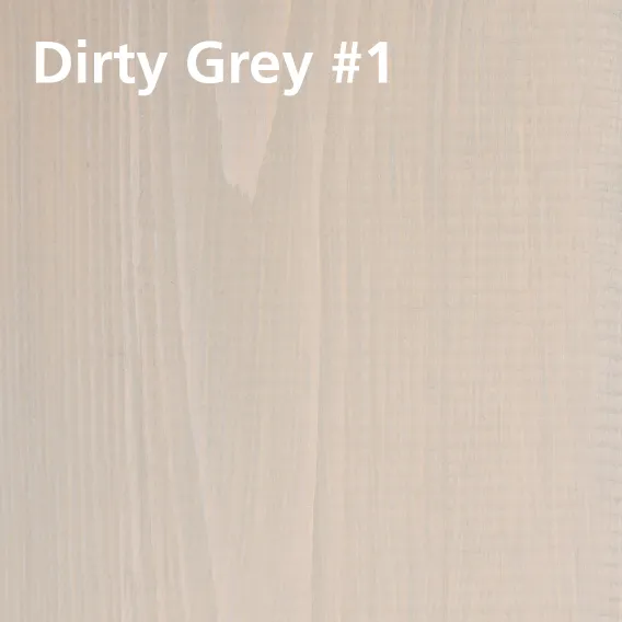 Treated wood swatch of WoodCream Dirty Grey #1 on pine with colour name