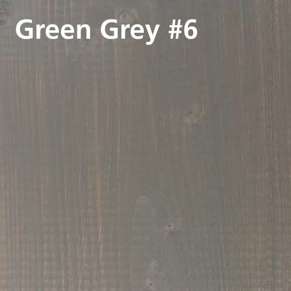 Treated wood swatch of WoodCream Green Grey #6 on pine with colour name