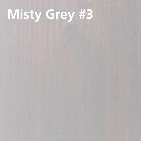 Treated wood swatch of WoodCream Misty Grey #3 on pine with colour name