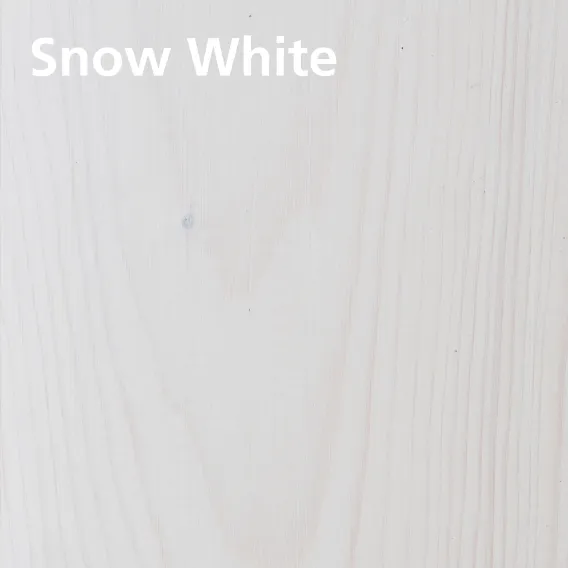 Treated wood swatch of WoodCream Snow White on pine with colour name