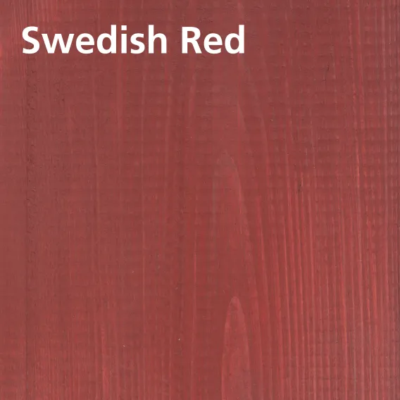 Treated wood swatch of WoodCream Swedish Red on pine with colour name