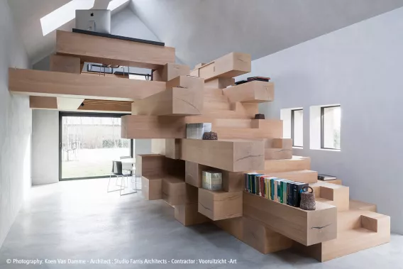 Special staircase with wooden blocks