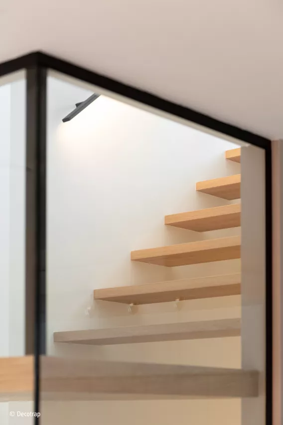Floating staircase seen from downstairs